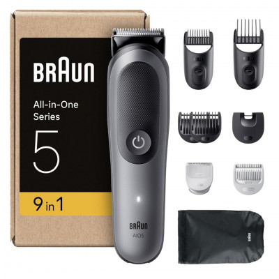 Braun All-in-One Series 5 Grooming Kit, 9in1, Ultra Sharp Blade, 120 Min, SkinGuard for Body, Precise & Efficient Trim, AquaGrip