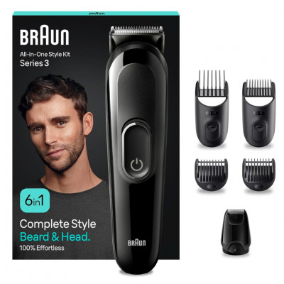 Braun Electric Beard and Hair Trimmer, Men\'s Beard 6-in-1, Black