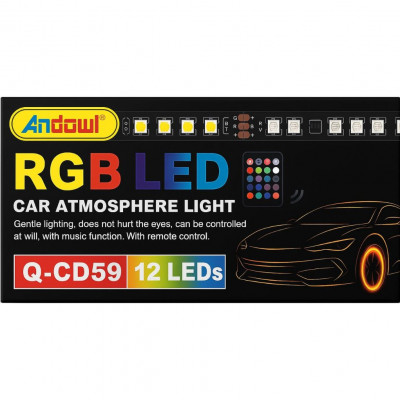 Andowl Q-CD59 RGB LED Car Atmosphere Light – 12 LEDs with Remote & Music Sync