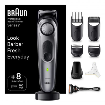 Braun Series 7 Pro Beard Trimmer With ProBlade, 8 barbering tools, grey