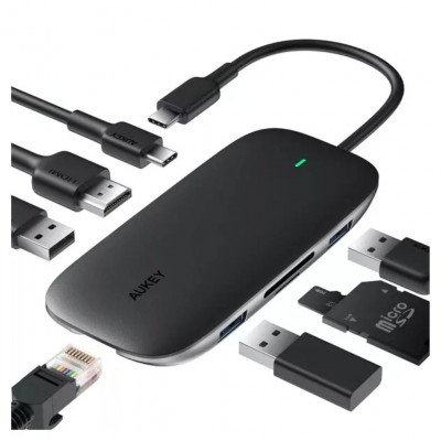 AUKEY CB-C71 8 in 1 USB C Hub 100W PD, 4K HDMI, Ethernet, USB 3.0 & SD/TF