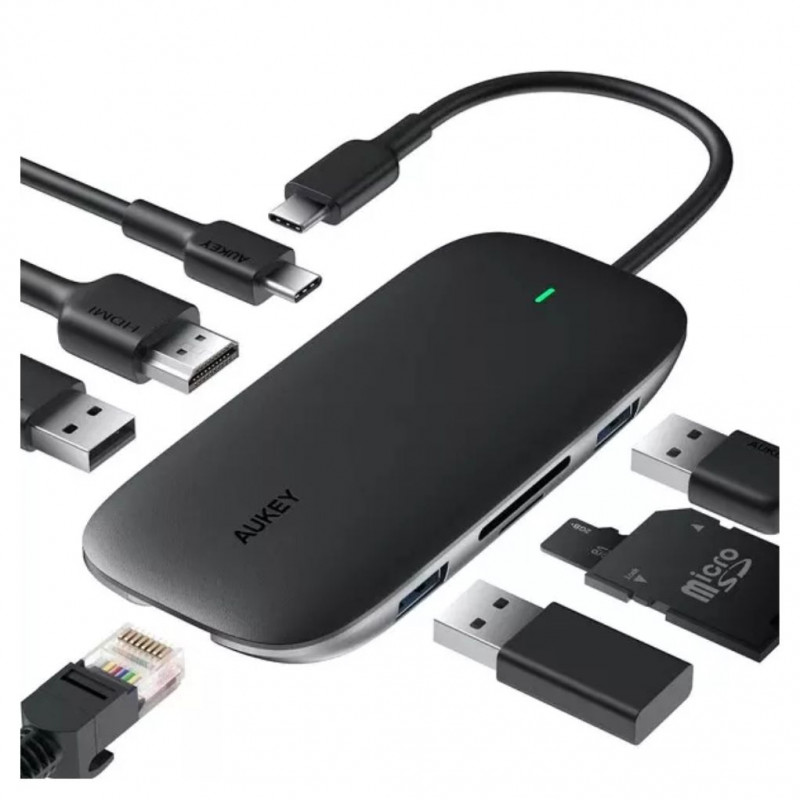 AUKEY CB-C71 8 in 1 USB C Hub 100W PD, 4K HDMI, Ethernet, USB 3.0 & SD/TF