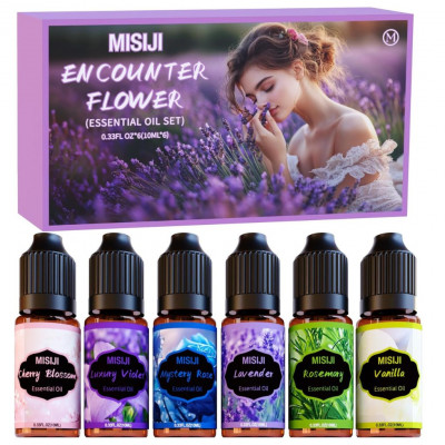 MISIJI Essential Oil Diffuser Set, Aromatherapy Humidifiers DIY Candles, Cherry Blossom, Mysterious Rose, Rosemary, Vanilla, Lav