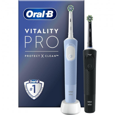 Oral-B Vitality Pro Rechargeable Electric Pack of 2 Toothbrushes, Black/Blue