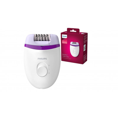 Philips Satinelle Essential Compact Electric Epilator, White & Purple