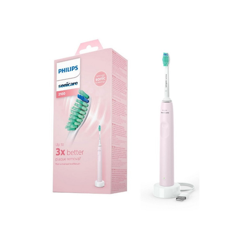 Philips Sonicare 2100 Series Electric Toothbrush, Slim Ergonomic Smartimer Pink