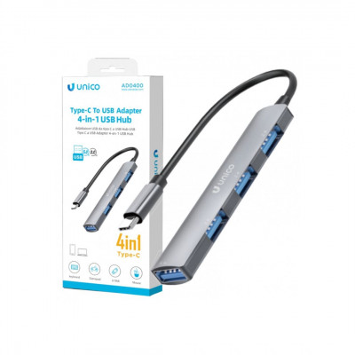 Unico Adapter USB-C to 4x USB-A Aluminium OTG Hub