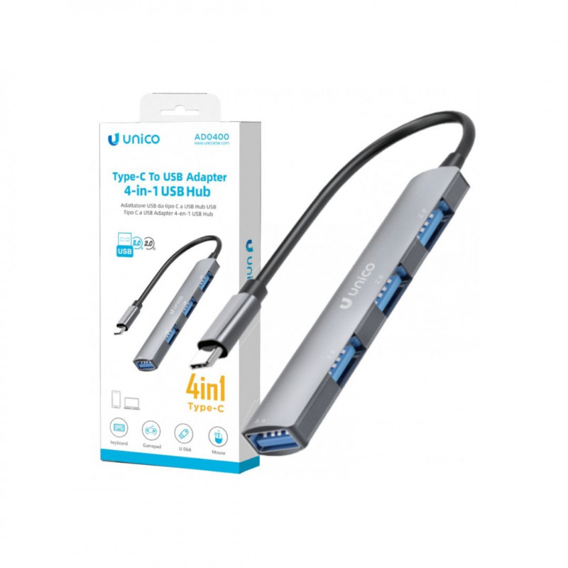 Unico Adapter USB-C to 4x USB-A Aluminium OTG Hub