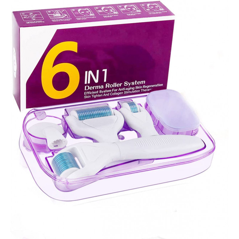 Winpok Dermaroller, 6 in 1 Derma Roller Kit, 12/300 / 720/1200 Needles, Professional Skin Care Beauty, Anti-Aging & Stretch Mark