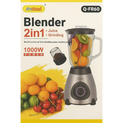 Andowl Q-FR60 PowerBlend 2-in-1 Pulse Blender with Steel Blades – 1000W Performance