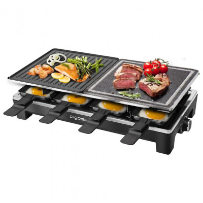 Aigostar Raclette Grill 1500W – Natural Stone & Grill Plate with 8 Pans