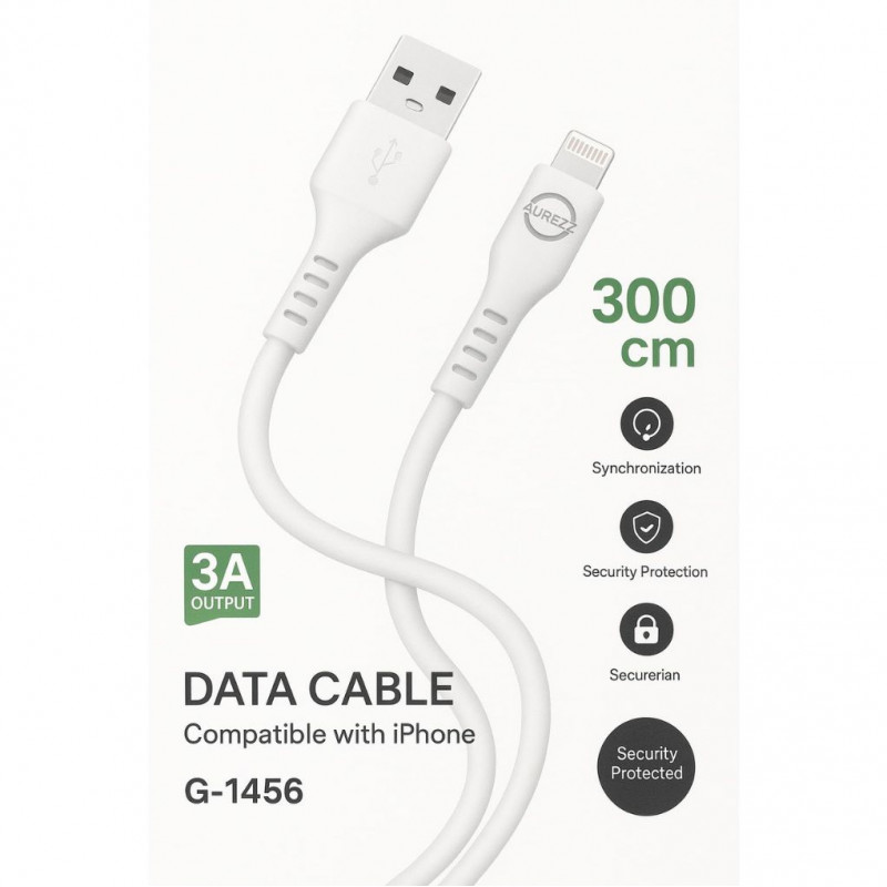 Aurez G-1456 iPhone Data Cable – 3A, 300 cm