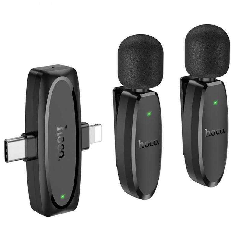 HOCO 2 x lavalier wireless microphone Lightning / Type C Black