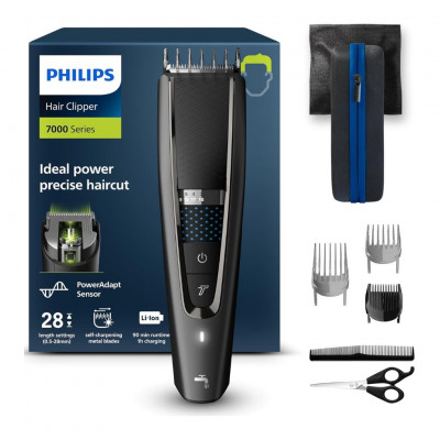 PHILIPS Hair Clipper Series 7000 Hair Clipper with Trim-N-Flow Pro Technology, Silver Black