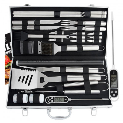 Romanticist 28pcs Barbecue Accessories Kit Set – Stainless Steel Barbecue Tools in Aluminium Case for Barbecue