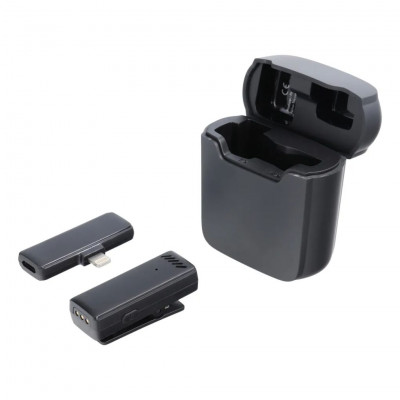 Wireless Lavalier Microphone Lightning with Charging Case black