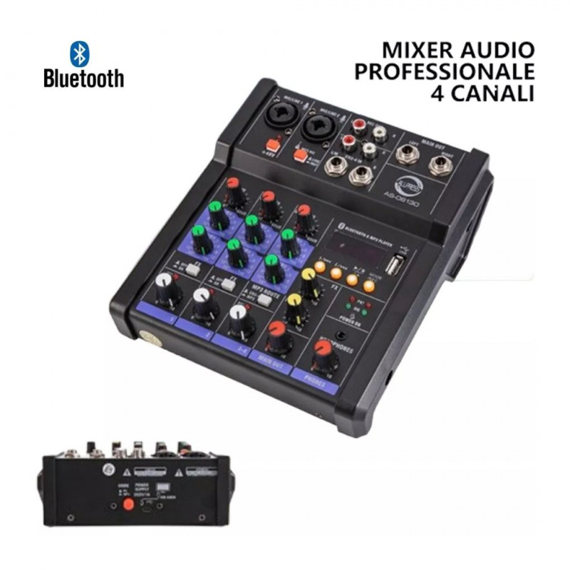 Mixer Audio Profesionale DJ Sound Console Portatile 4 Bluetooth USB