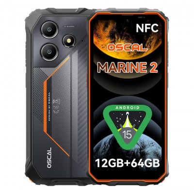 OSCAL MARINE 2 Rugged Smartphone 2025, 11000mAh (18W)  Android 15 Smartphone, 12GB+64B/2TB Rugged Phone, NFC, Orange