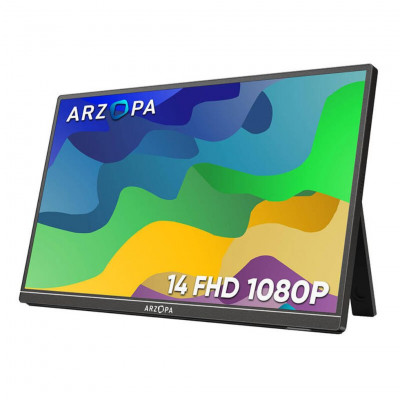 Arzopa HDR Portable Monitor 14 FHD 1920 x 1080p, 60 Hz, Mini HDMI/USB-C, Black