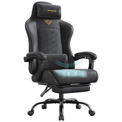 SONGMICS Gaming Chair Spring Seat, Footrest, Armrests with Synchronized Mechanism Black