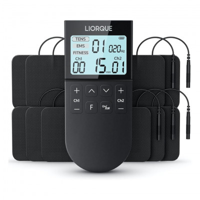 LIORQUE TENS/EMS/FITNESS 3 in 1 Muscle Stimulator 50 Modes, 10 Pcs TENS Electrodes, 16 Intensity Levels for Pain Relief