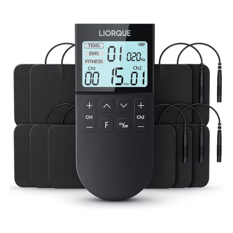 LIORQUE TENS/EMS/FITNESS 3 in 1 Muscle Stimulator 50 Modes, 10 Pcs TENS Electrodes, 16 Intensity Levels for Pain Relief
