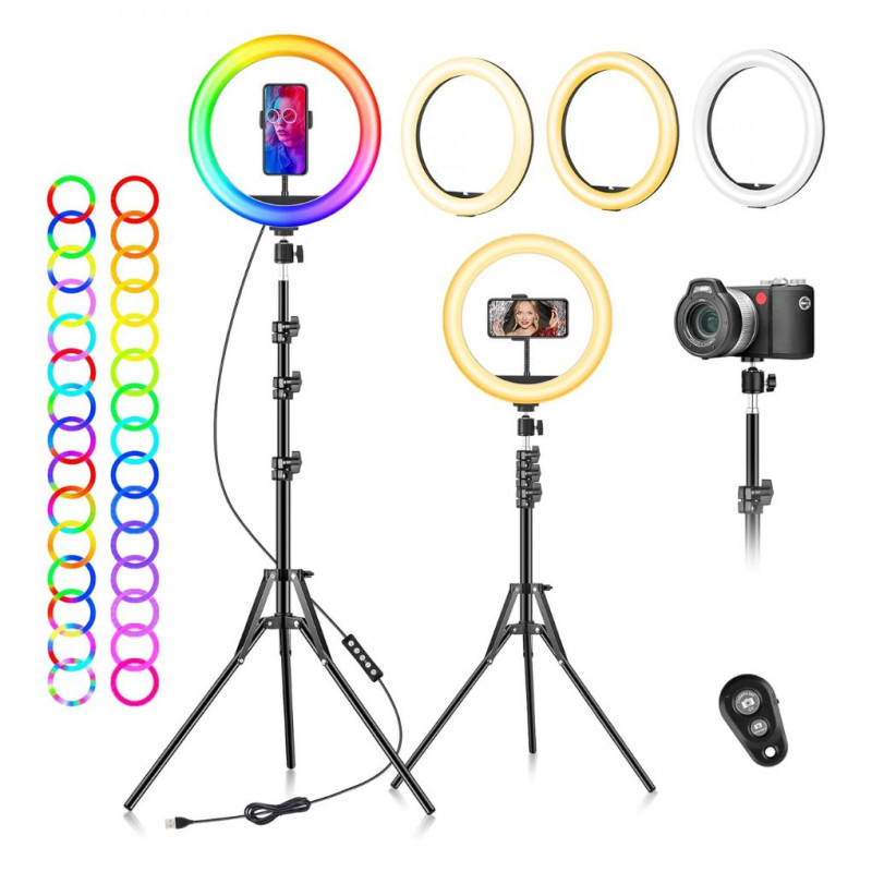 Ring Light Professional Selfie 10 Inches, LED Lamp with Phone, 40 RGB Lighting Modes