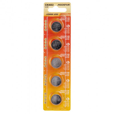 AIGOSTAR 5-Pack CR2032 Coin Cell Lithium Battery