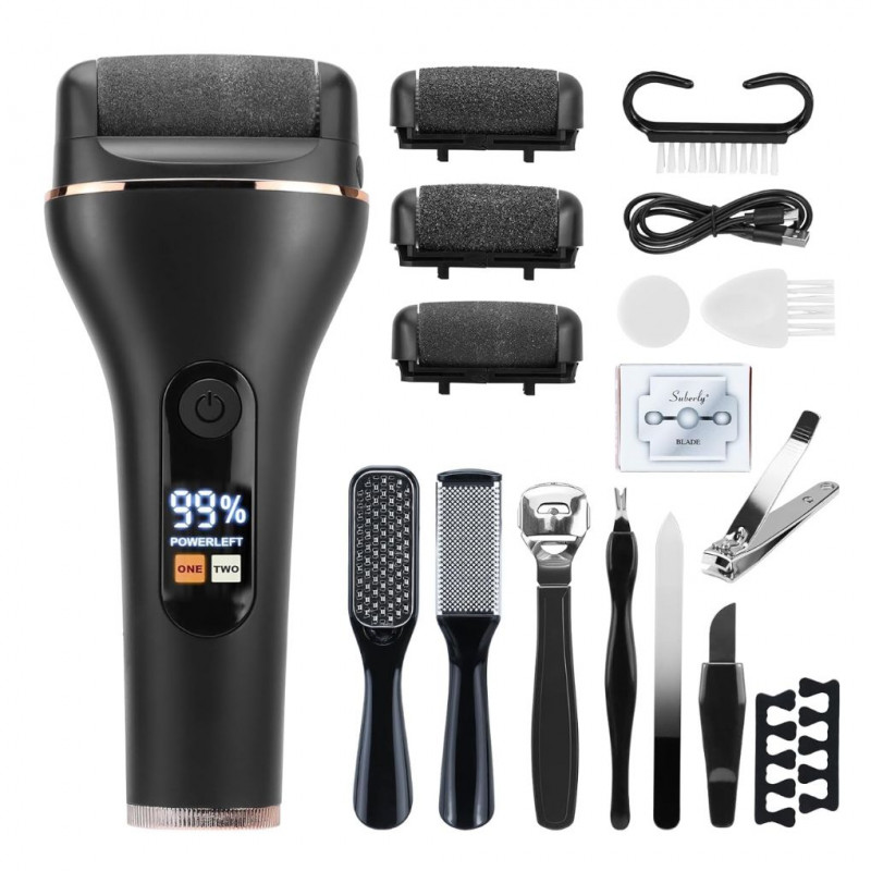 Black Electric Callus Remover Pedicure Set Foot Care, Waterproof with Accessories Gift