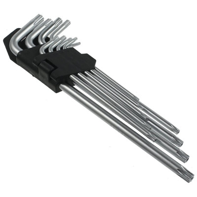 9pcs Extra Long Arm Torx Hex Key Set Star with Shaft Pin Slot Wrenches