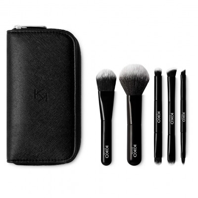 KIKO Milano Travel Brush Set, Travel Bag with 5 Professional Brushes