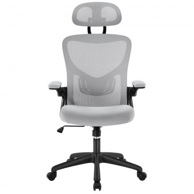 Yaheetech Ergonomic Reclining Office Chair with Armrests, Adjustable Headrest, Light Grey