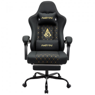Andyou Gaming Ergonomic Chair Racing PC Chair, PU Leather, Load 150 kg, Black