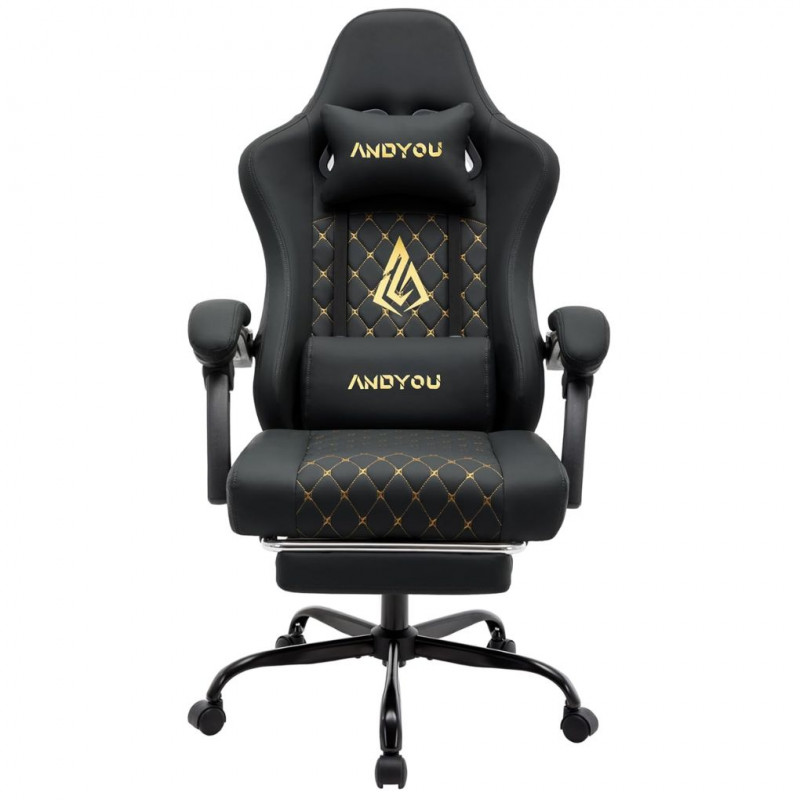 Andyou Gaming Ergonomic Chair Racing PC Chair, PU Leather, Load 150 kg, Black