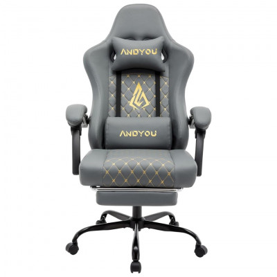 Andyou Gaming Ergonomic Chair Racing PC Chair, PU Leather, Load 150 kg, Gray
