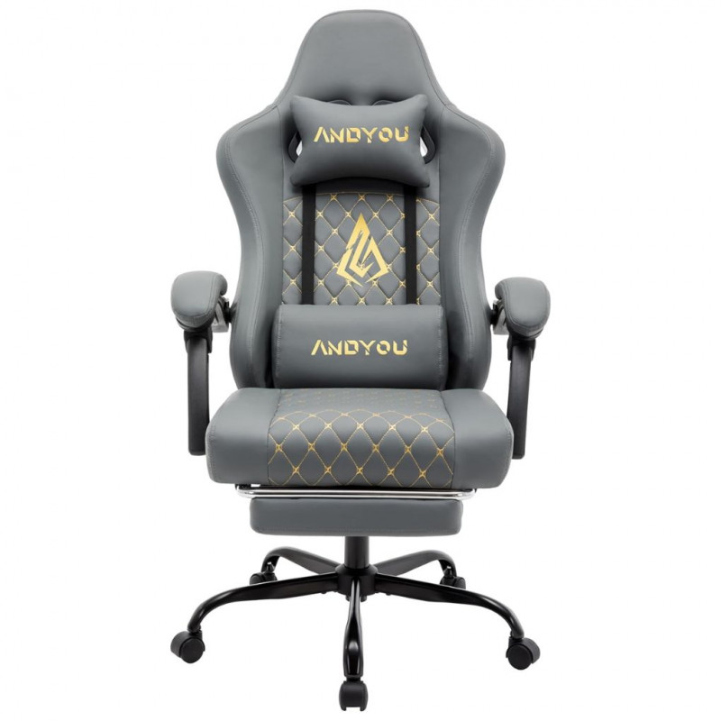 Andyou Gaming Ergonomic Chair Racing PC Chair, PU Leather, Load 150 kg, Gray