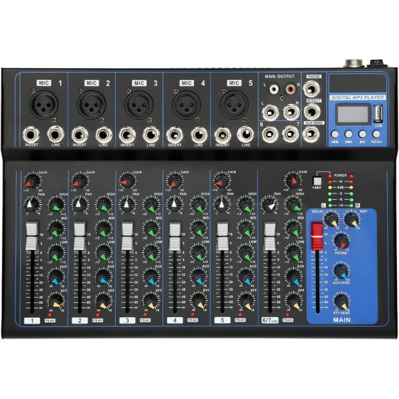 Professional 7Way Audio Mixer  with complete functions