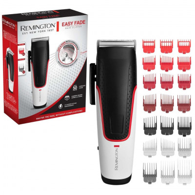 Remington HC500 Hair Clipper - Self-sharpening Stainless Steel Blades - 10 combs, 9 accessory combs, Mains-powered/battery-power