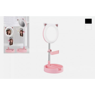 Driwei LD-03493 Total White Ring light with mirror and phone holder: 48 LEDs, 10 levels, 3500–6000K, 31–59 cm telescopic pole (4