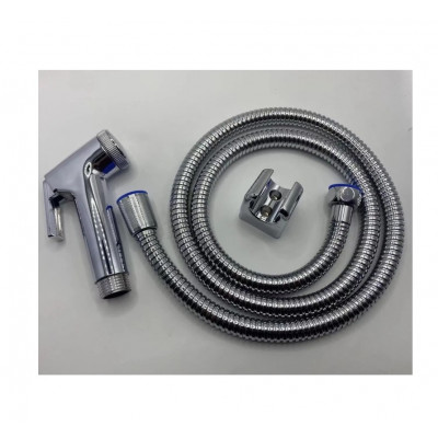Handheld bidet sprayer with 1.2 m hose and holder. Universal 1/2 fitting, trigger control, chrome finish. Quick install. Perfect