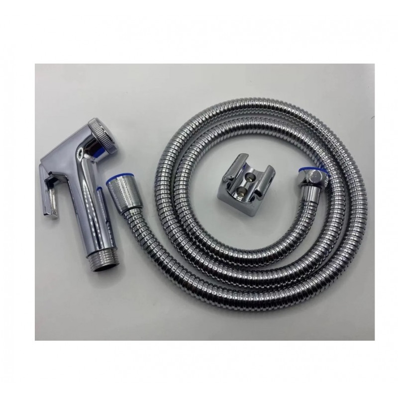 Handheld bidet sprayer with 1.2 m hose and holder. Universal 1/2 fitting, trigger control, chrome finish. Quick install. Perfect