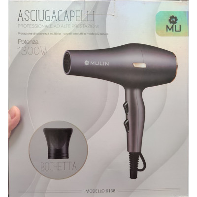 MULIN 6138 Professional 1300W Hair Dryer with Styling Nozzle Blue