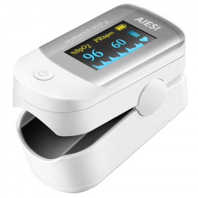 AIESI Professional Finger Pulse Oximeter with Colour Display SpO2 and Heart Rate Monitor with Batteries and Case
