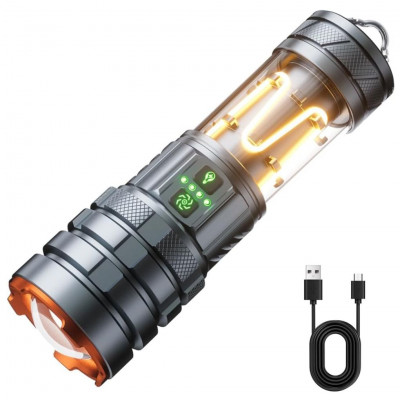 Mulin Multifunction LED Flashlight 3000mAh Zoom Torch USB-C Rechargeable
