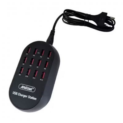 Andowl USB Charging Station 12 Port Fast Charger 60W Multi USB Charger Desktop Charging Hub 2.4A Smart Charger