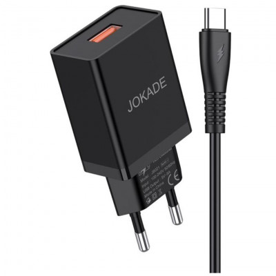 Jokade JB022 Fast Charger USB Type-C 5A Wall Charger Single Port Smart Charger Adaptive Fast Charging EU Plug, black