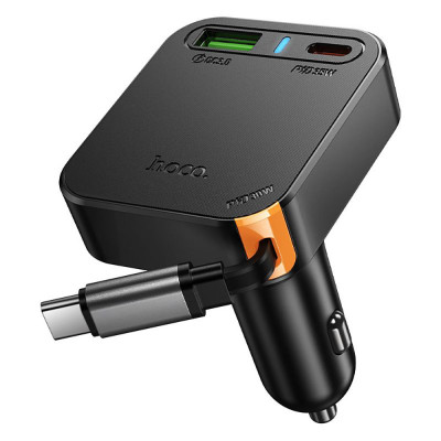 Hoco NZ18 Car Charger 65W PD Quick Charge with retractable Cable Dual Port USB-A & USB-C
