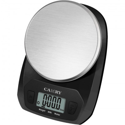 Camry Mini Digital Kitchen Scale 5kg Portable Food Scale LCD Display g, ml, lband  oz Stainless Steel Compact Black