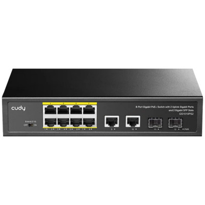 Cudy GS1010PS2 Unmanaged 8-Port Gigabit PoE+ Switch with 2 Uplink Ports and 2 SFP Slots