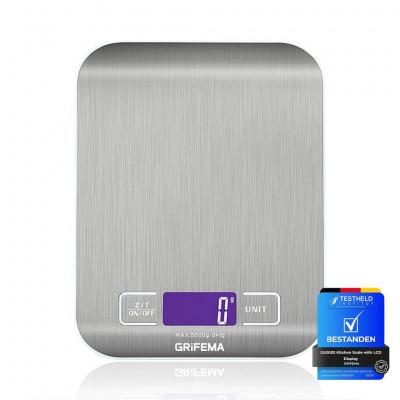 GRIFEMA Digital Kitchen Scale Stainless Steel 5kg High Precision LCD Display Tare Function 6 Units